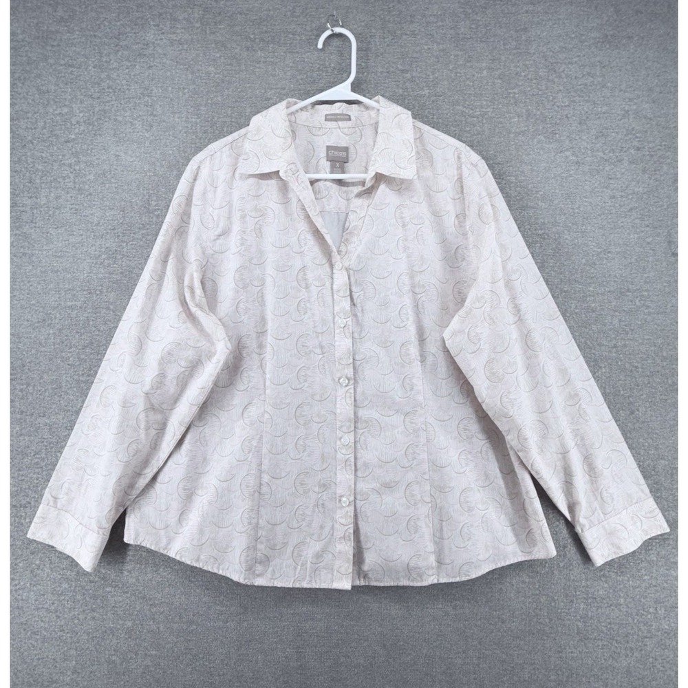 Chicos Blouse Top Women Size 3 Geometric Pink Long Sleeve Button Up